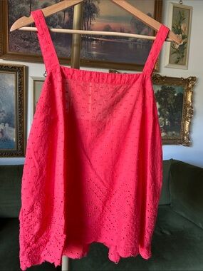 100% Cotton Falls Creek Coral Red Eyelet Boho Tank Top